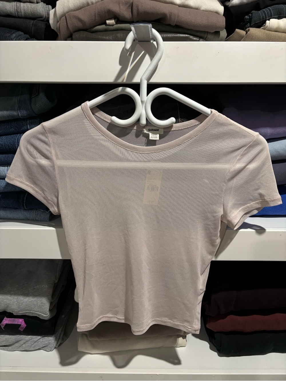 Garage Pale Pink Mesh Short Sleeve Crop Tee